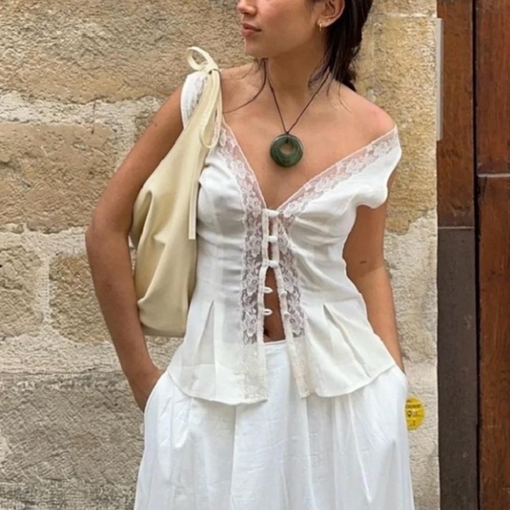 NEW Reformation Cristina Lace Detail Top Gossamer Ivory